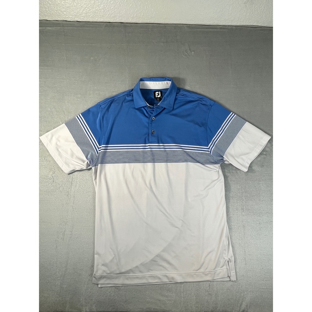 FootJoy Golf Polo Shirt Mens Large Blue White Excellent Striped Performance Top
